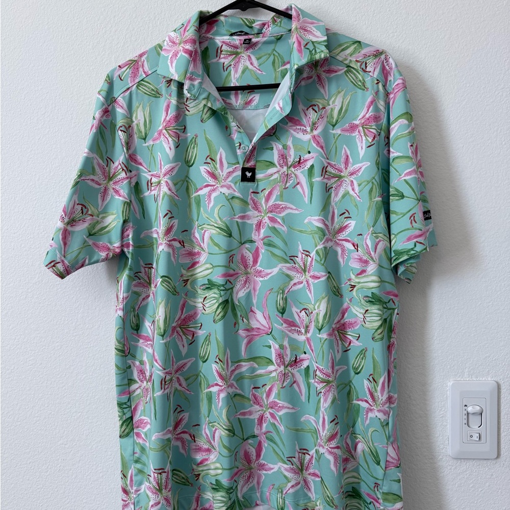 Bad Birdie Tropical Floral Polo - Green and Pink